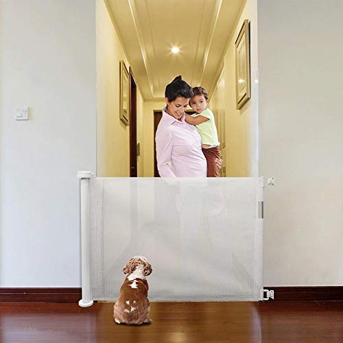 succeedw Puerta de bebé retráctil, puerta de escalera extensible para perro, puerta de seguridad para interior/exterior/escaleras/puertas/cubierta/barandilla