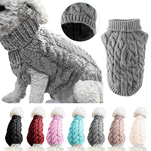 Suéter de punto de cuello alto para perros y mascotas, abrigo de invierno, más cálido y grueso, ropa de ganchillo para perros pequeños, medianos, grandes, cachorros, gatos (XL, gris)