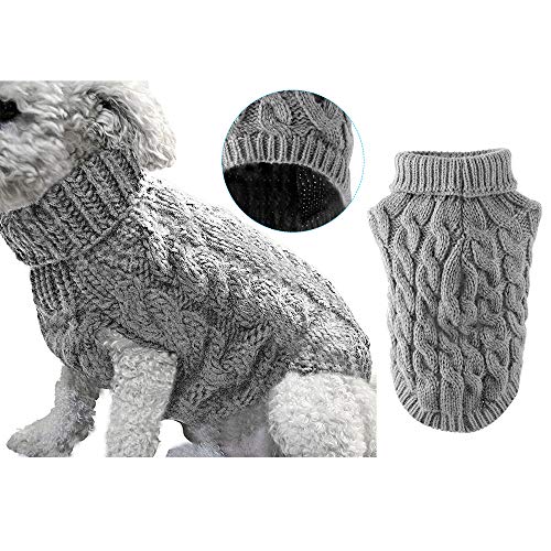 Suéter de punto de cuello alto para perros y mascotas, abrigo de invierno, más cálido y grueso, ropa de ganchillo para perros pequeños, medianos, grandes, cachorros, gatos (XL, gris)