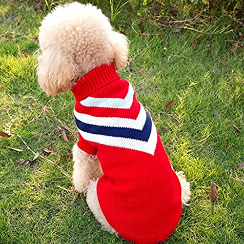 Suéteres de cuello alto para perros Prendas de punto Suéter cálido para mascotas para Otoño Invierno Para Teddy Husky Labrador Golden Retriever Suéter de perro grande de estilo británico,rojo raya
