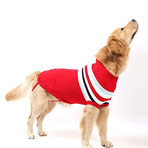 Suéteres de cuello alto para perros Prendas de punto Suéter cálido para mascotas para Otoño Invierno Para Teddy Husky Labrador Golden Retriever Suéter de perro grande de estilo británico,rojo raya