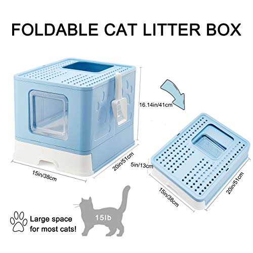Suhaco Caja de Arena para Gatos con Tapa Bandeja de Arena para Gatos Plegable Grande con Inodoro para Mascotas de Entrada Superior Que Incluye Pala (Nuevo Azul)