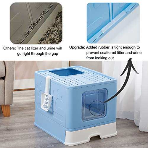 Suhaco Caja de Arena para Gatos con Tapa Bandeja de Arena para Gatos Plegable Grande con Inodoro para Mascotas de Entrada Superior Que Incluye Pala (Nuevo Azul)