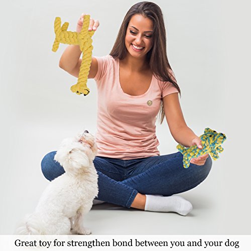 SunGrow Juguetes Para Perros Con Nudo De Cuerda De Algodón, 10x6 Pulgadas, Juguete Para Masticar Para El Cuidado Dental, Juguete Para Cuerda Boredom Buster, Lavable Y Resistente, 2 Piezas