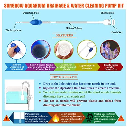 SunGrow Kit de Limpieza de Grava Para Acuario Con Bombilla de Cebado, 2 Minutos Para Montar, Facilita Cambios Frecuentes de Agua, No Hay Necesidad de Quitar Peces O Plantas