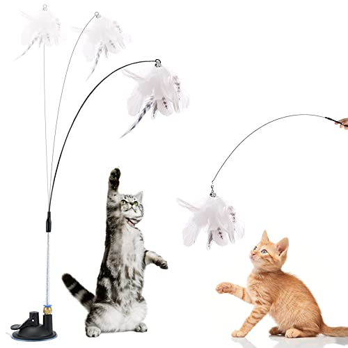 Sunshine smile Juguete interactivo para gatos con plumas, juguete interactivo para gatos, con ventosa, varita mágica, alambre de juguete para gatos