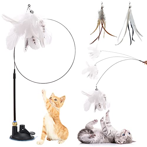 Sunshine smile Juguete interactivo para gatos con plumas, juguete interactivo para gatos, con ventosa, varita mágica, alambre de juguete para gatos