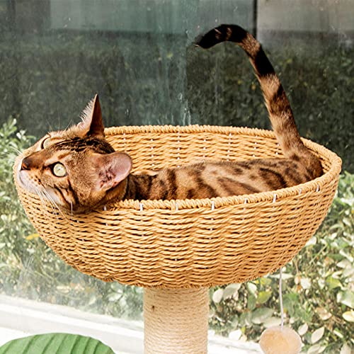 SUNXC Casas de Gato, Marco de Escalada para Gatos de múltiples Capas, Plataforma de Salto de Gato de Lujo, Tejido de Villa de ratán Hecho a Mano-Mi Ka,Torre de Gatos
