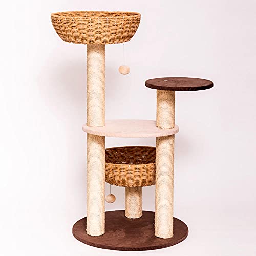 SUNXC Casas de Gato, Marco de Escalada para Gatos de múltiples Capas, Plataforma de Salto de Gato de Lujo, Tejido de Villa de ratán Hecho a Mano-Mi Ka,Torre de Gatos