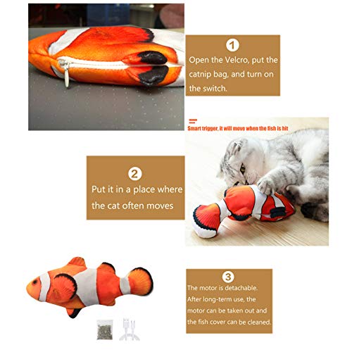 SUOXU Juguete de Gato de Peces en Movimiento, Juguete eléctrico para Peces de Gato, Juguete para Gatos y Gatos, Juguete de Peluche Realista eléctrico para menear Peces de simulación (Payaso)