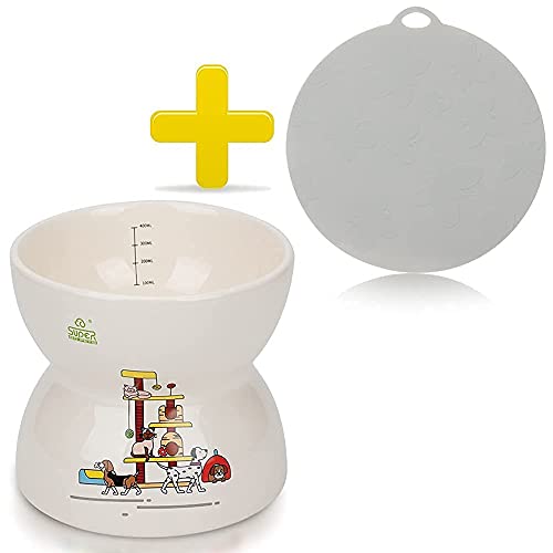 Super Design Ceramica Alimentador Lento para Perros Tazón Elevado, Alimentador para Perros Elevado para Comida y Agua