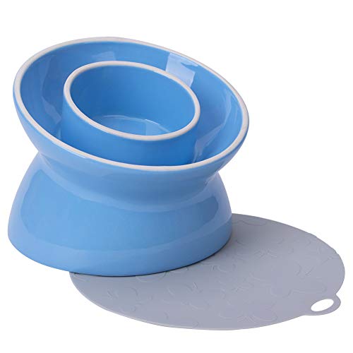 SUPERDESIGN Alimentador Elevado de cerámica Tazón de Gato, alimentador de Gato Elevado para Alimentos y Agua
