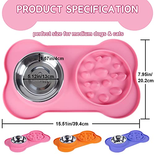 SUPERDESIGN - Alimentador lento doble para perros y gatos, alimentador de agua y alimentos, cuenco de acero inoxidable con alfombrilla de silicona sin derrames para mascotas