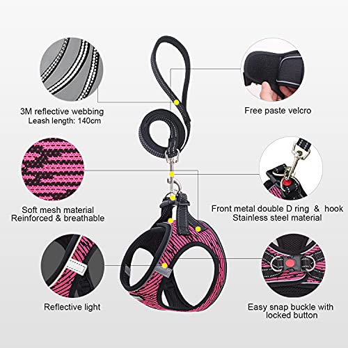 Suredoo Arnés Perro Pequeños Reflectante, Arnés Antitirones Suave Acolchado Cómodo Transpirable Arneses Chaleco para Perros Pequeños, Gatos y Cachorros (XS, Rosa)