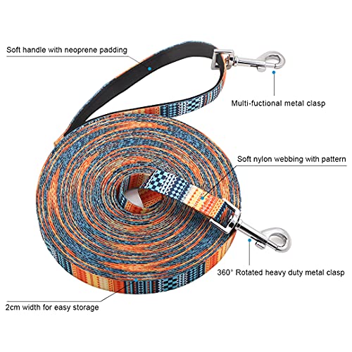 Suredoo Correa de Adiestramiento para Perros, Correa Perro Larga de Doble Extremo con Mango Suave Acolchado para Paseo Camping (6M, Amanecer)