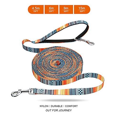 Suredoo Correa de Adiestramiento para Perros, Correa Perro Larga de Doble Extremo con Mango Suave Acolchado para Paseo Camping (6M, Amanecer)
