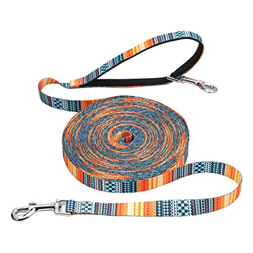 Suredoo Correa de Adiestramiento para Perros, Correa Perro Larga de Doble Extremo con Mango Suave Acolchado para Paseo Camping (6M, Amanecer)