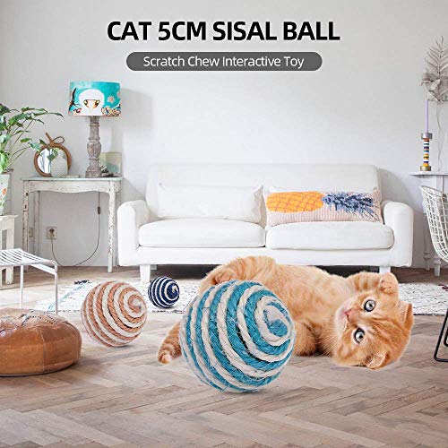 Susany Juguetes para Gatos,3 Piezas Juguete Interactivo Bolas de sisal para Gatos 5CM Cat Toy Cat para Cat Kitten Pet Colores al Azar