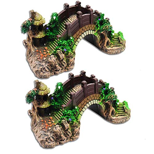 SXRE Adornos para Acuario, 2 Piezas De Puente De Decoración De Paisajismo para Peceras, Accesorios para Equipos De Acuario, Puente De Resina, Plataforma De Escalada, Puente De Arco Retro(Size:Grande)