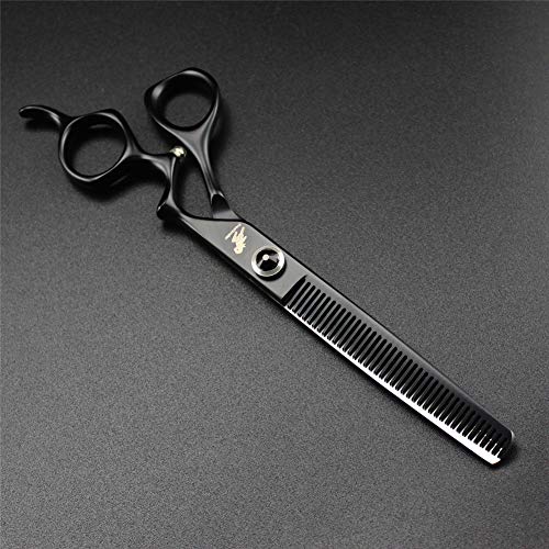 SYLL 7.0 Pulgadas Mango Curvado Negro Cizalla Plana Cizalla escasa Cizalla de Espina de Pescado Cizalla de peluquería Tijeras para Mascotas Una Pieza Adecuada para Gatos y Perros,Negro,B