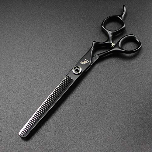 SYLL 7.0 Pulgadas Mango Curvado Negro Cizalla Plana Cizalla escasa Cizalla de Espina de Pescado Cizalla de peluquería Tijeras para Mascotas Una Pieza Adecuada para Gatos y Perros,Negro,B