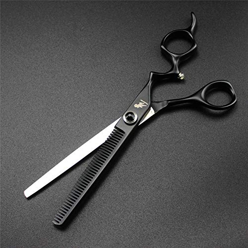 SYLL 7.0 Pulgadas Mango Curvado Negro Cizalla Plana Cizalla escasa Cizalla de Espina de Pescado Cizalla de peluquería Tijeras para Mascotas Una Pieza Adecuada para Gatos y Perros,Negro,B