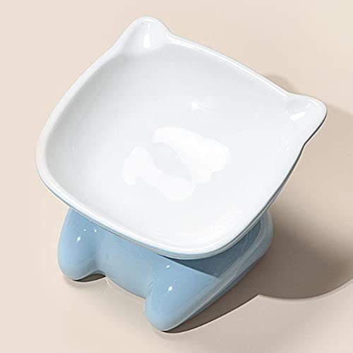 sympuk Recipiente de Comida para Mascotas con Boca Oblicua de Patas Altas, práctico Recipiente de Comida para Gatos de cerámica Competent