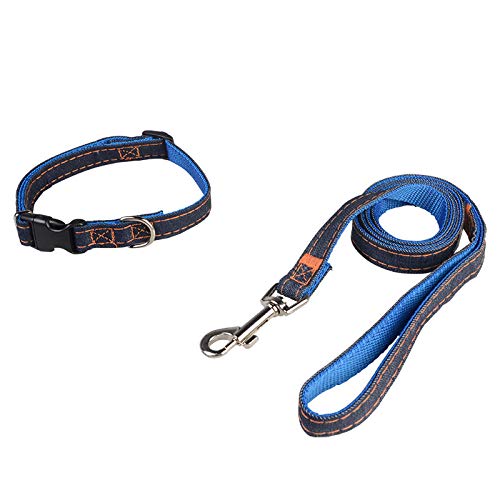 SYQY Ensemble de laisse de harnais de Collier de Chien en Denim pour Chiens colliers et harnais durables pour Petits Chiens -Harnais Bleu_Col XL 47-70cm