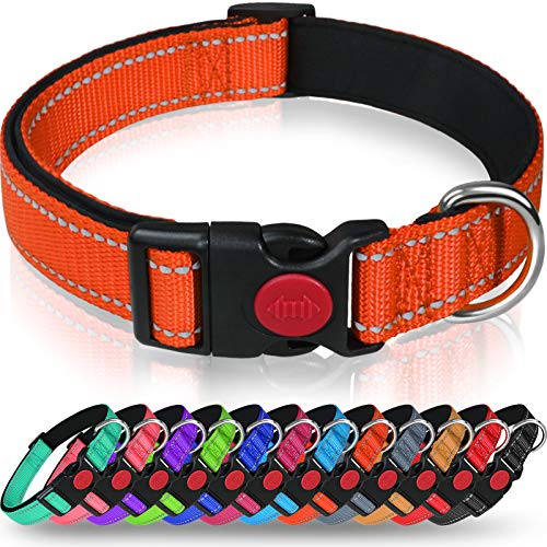 Taglory Collar Perro, Collar Nylon Reflectante Neopreno Forrado Ajustable para Perros Medianos, Naranja