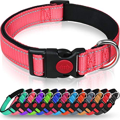 Taglory Collar Perro, Collar Nylon Reflectante Neopreno Forrado Ajustable para Perros Pequeños, Rosa