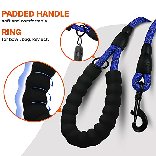 Taglory Correa de Perro, Correa de Fuerte de Perro para Perros Medianos y Grandes con Mango Acolchado Suave y Hilos Reflectantes, 1.5 m x 1.2 cm, Azul Oscuro