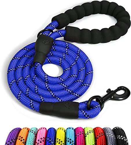 Taglory Correa de Perro, Correa de Fuerte de Perro para Perros Medianos y Grandes con Mango Acolchado Suave y Hilos Reflectantes, 1.5 m x 1.2 cm, Azul Oscuro