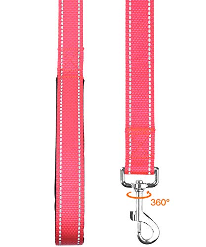 Taglory Correa Perro Reflectante, Mango Acolchado Suave y Gancho de Metal, Correas Adiestramiento para Perros Pequeño, 1.8m x 2.0cm, Rosa