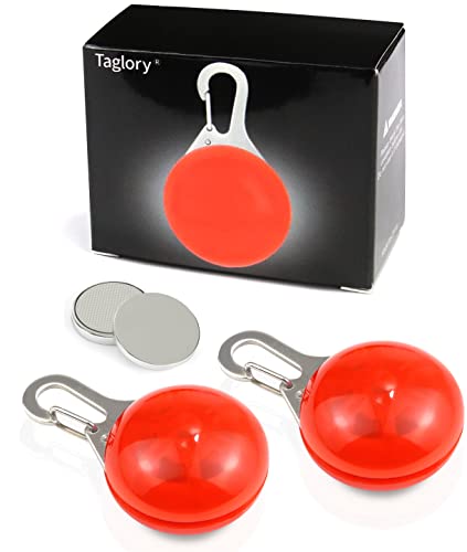 Taglory Luz LED Collares para Perro Clip-on, Luces de Seguridad Coloridas para Perros y Gatos, Collar Luminoso Perro Luz Impermeable, Colgante Perro Luz LED Noche(2 Baterías Adicionales), Rojo