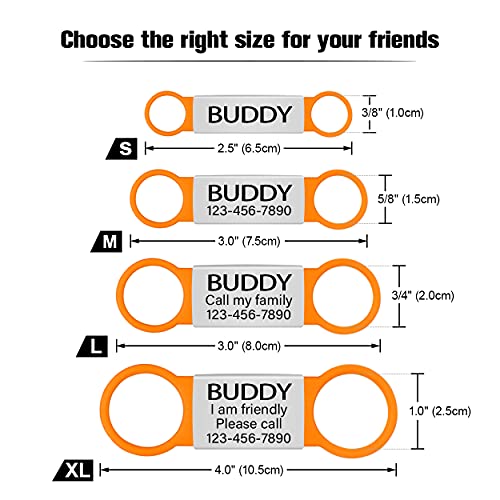 TagME 2 Paquete Etiquetas de Identificación de Acero Inoxidable Para Perros y Gatos / Placa de Identificación Silenciosa Grabada con Nombre y Número de Teléfono, Naranja, S