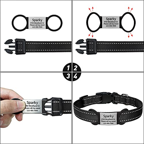 TagME 2 Paquete Etiquetas de Identificación de Acero Inoxidable Para Perros y Gatos / Placa de Identificación Silenciosa Grabada con Nombre y Número de Teléfono, Negro, M