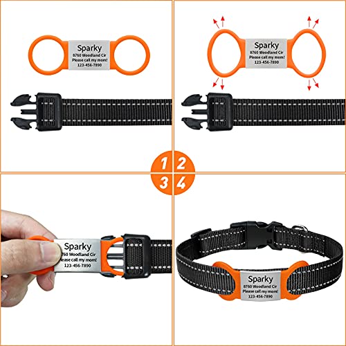 TagME 2 Paquete Etiquetas de Identificación de Acero Inoxidable Para Perros y Gatos / Placa de Identificación Silenciosa Grabada con Nombre y Número de Teléfono, Naranja, S