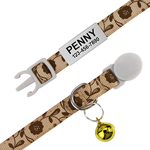 TagME Collar de Gato Personalizado, con Placa de Identificación Personalizable y Hebilla de Liberación Rápida, Collar de Gato Ajustable, Apto para Gatos y Cachorros, Dos Piezas, Marrón