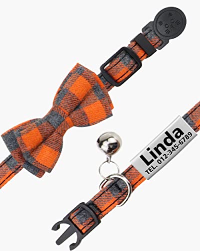 TagME Collar de Gato Personalizado, con Placa de Identificación Personalizable y Hebilla de Liberación Rápida Corbata de Moño Collar de Gato, 1 Paquete Naranja