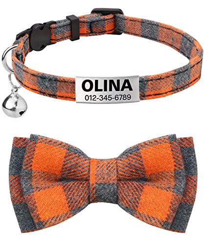 TagME Collar de Gato Personalizado, con Placa de Identificación Personalizable y Hebilla de Liberación Rápida Corbata de Moño Collar de Gato, 1 Paquete Naranja