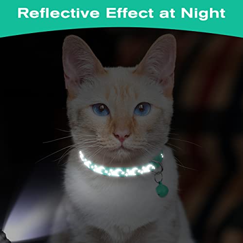 TagME Collar de Gato Personalizado de 2 Piezas, Collares de Gatito Reflectantes con Campanas y Hebilla Segura de liberación rápida, para Cachorro Gato, Turquesa