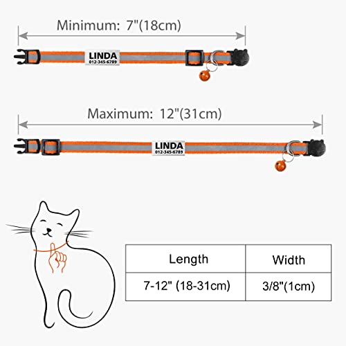 TagME Collar de Gato Personalizado, Reflectante Collares para Gatos con Cascabeles y Hebilla Seguro de Liberación Rápida, 2 Piezas, Naranja