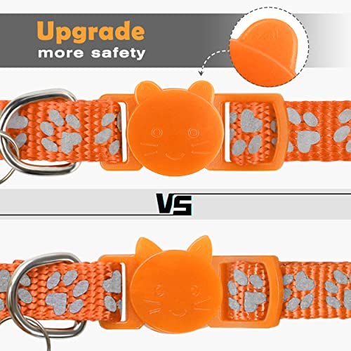 TagME Collar de Gato Personalizado, Reflectante Collares para Gatos con Cascabeles y Hebilla Seguro de Liberación Rápida, 2 Piezas, Naranja
