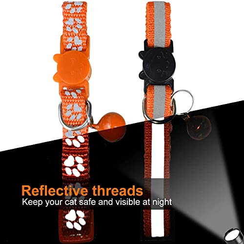 TagME Collar de Gato Personalizado, Reflectante Collares para Gatos con Cascabeles y Hebilla Seguro de Liberación Rápida, 2 Piezas, Naranja