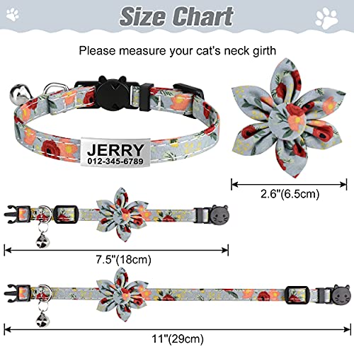 TagME Collar Gato Personalizado con Linda Flor, Ajustable Liberación Rápida Collar para Gato con Etiqueta de Identificación, 1 Pieza