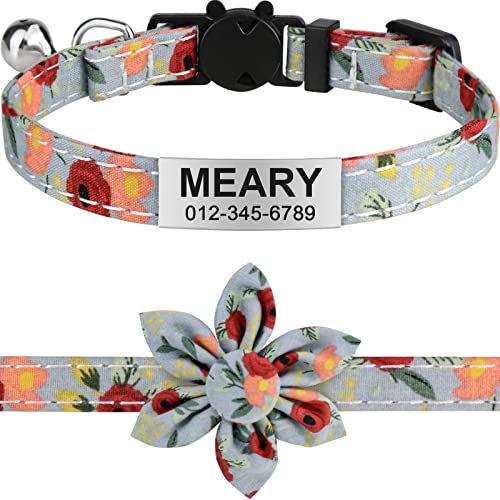 TagME Collar Gato Personalizado con Linda Flor, Ajustable Liberación Rápida Collar para Gato con Etiqueta de Identificación, 1 Pieza