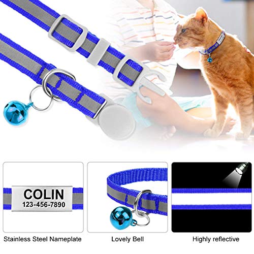 TagME Collar Gato Personalizado, Reflexivo Collares para Gatos con Campanas y Etiquetas de Nombres, Hebilla de Seguridad de Liberación Rápida, Apta para la Mayoría de Los Gatos, 1 Paquete, Azul