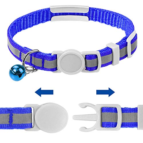 TagME Collar Gato Personalizado, Reflexivo Collares para Gatos con Campanas y Etiquetas de Nombres, Hebilla de Seguridad de Liberación Rápida, Apta para la Mayoría de Los Gatos, 1 Paquete, Azul