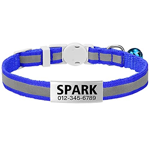 TagME Collar Gato Personalizado, Reflexivo Collares para Gatos con Campanas y Etiquetas de Nombres, Hebilla de Seguridad de Liberación Rápida, Apta para la Mayoría de Los Gatos, 1 Paquete, Azul