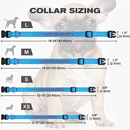 TagME Personalizado Mediano Collar Perro, Bordado Nombre y Número De Teléfono Reflectante Collar Perros, Azul Cielo M